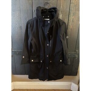 Calvin Klein Women's Black Jacket Size XS Full Zip Hooded Pockets E244